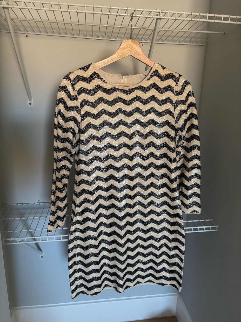 J. Crew Black and Cream Chevron Sequin Sheath Dress